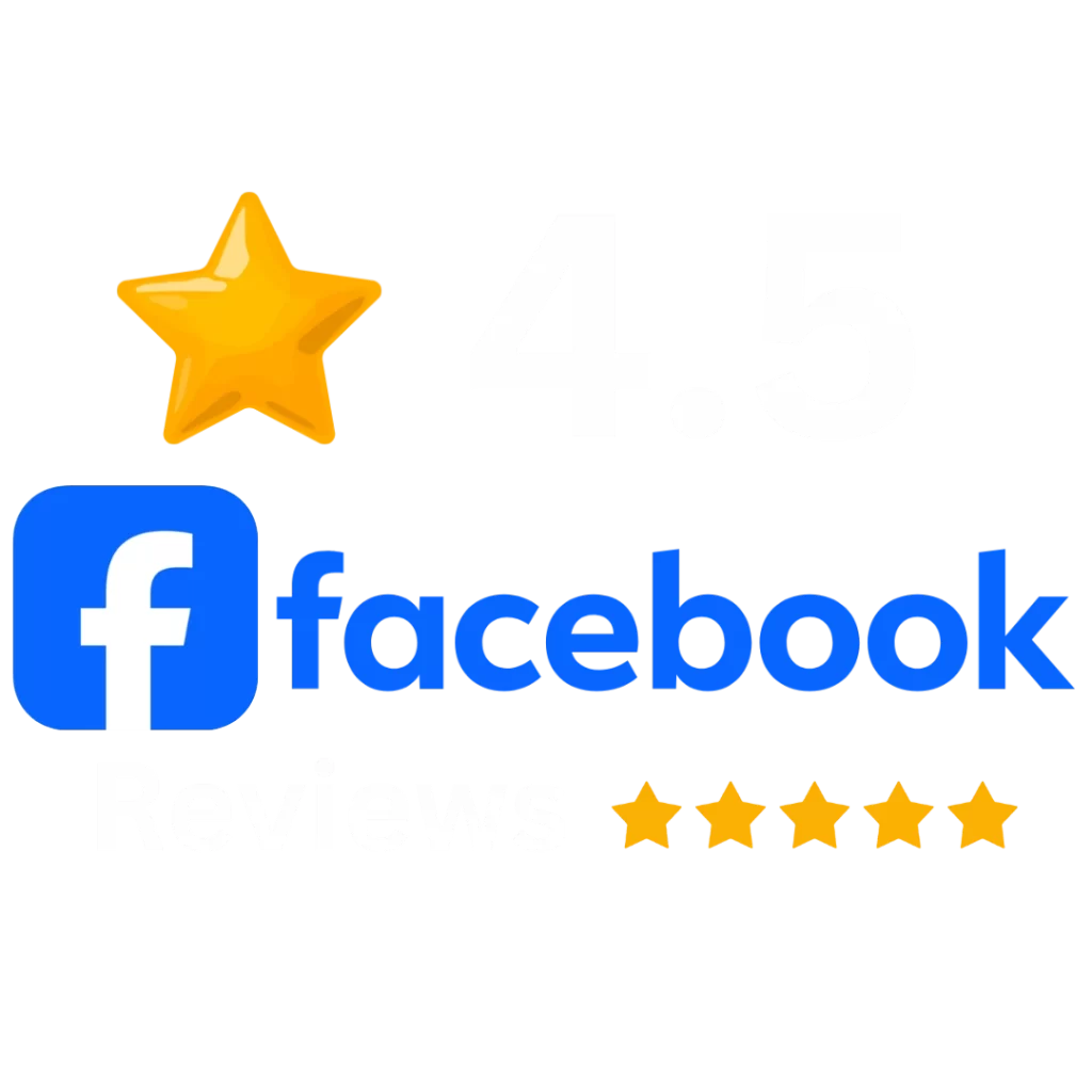 Facebook review graphic showing 4.5 stars with Facebook logo and stars