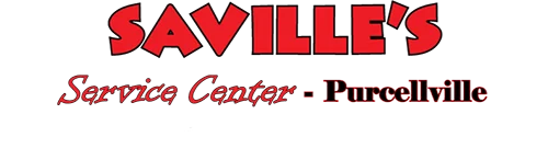 Saville’s Service Center logo with red and white text listing services
