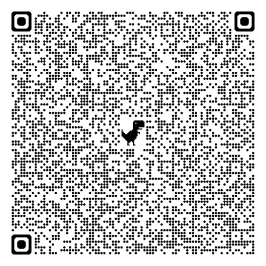 Stylized QR code featuring a small pixel dinosaur icon in the center
